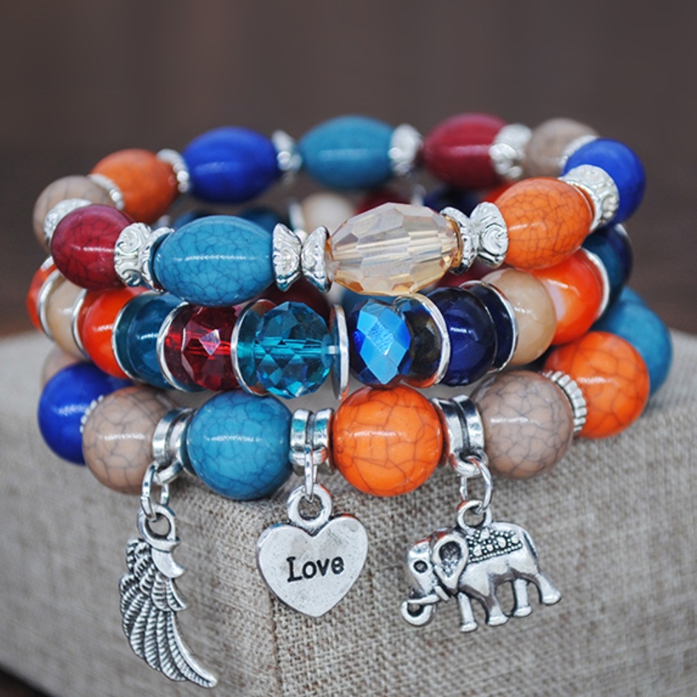 Elephant Bracelet: Multi-Color Stones